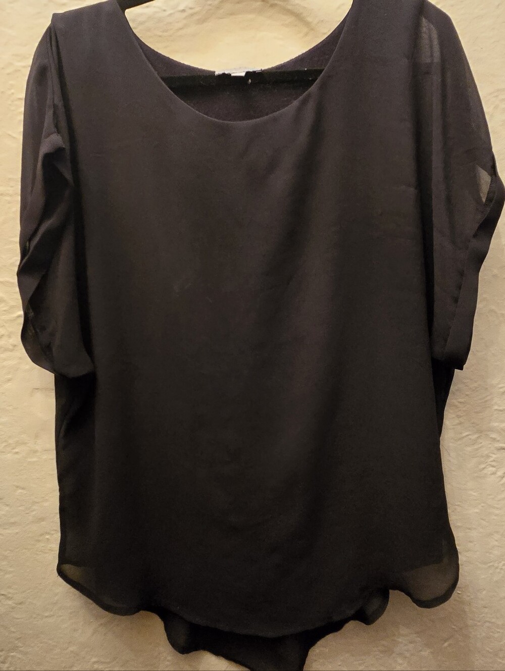 Joseph A Black Chiffon Overlay Blouse Sheer Layered Tunic Top Medium
